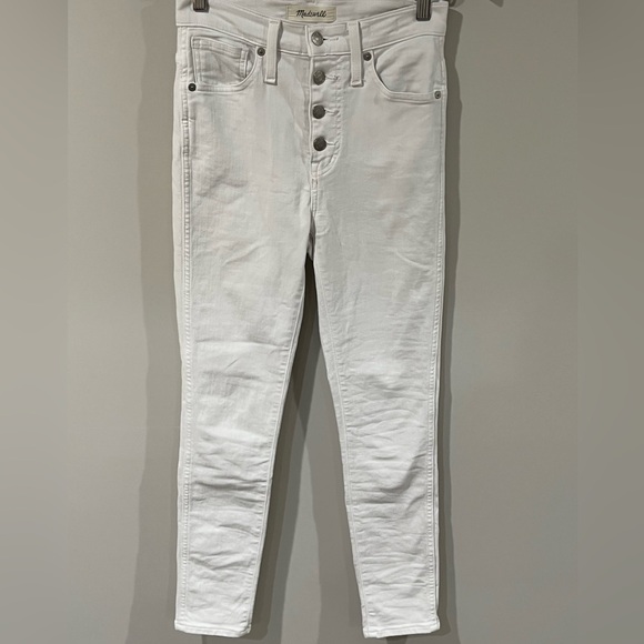 Women’s Madewell Size 25 Button Front 10” High-Rise Skinny Crop White Denim Jean - Picture 1 of 15